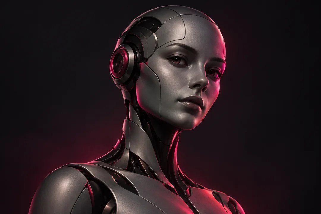 Ilustração conceitual de androide em grafite com luz magenta